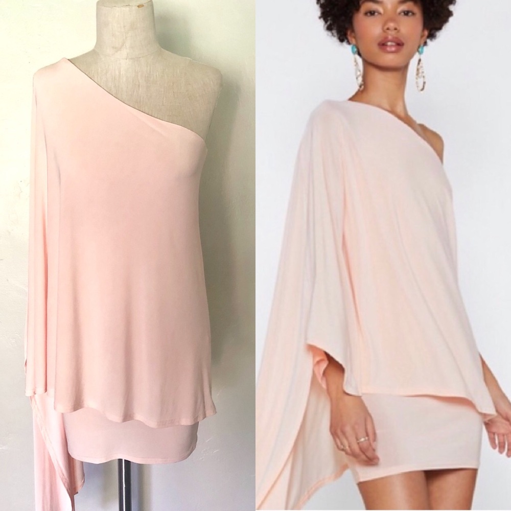 Nasty Gal One-Shoulder Mini Dress in Blush Pink